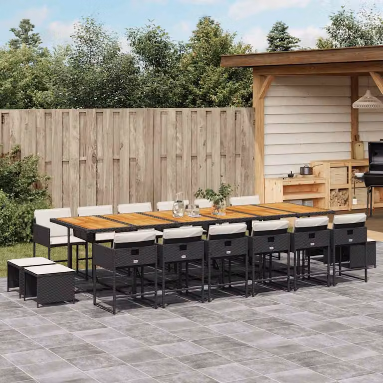 vidaXL Set da Pranzo da Giardino 17 pz in Polyrattan con Cuscini Nero e Legno di Acacia