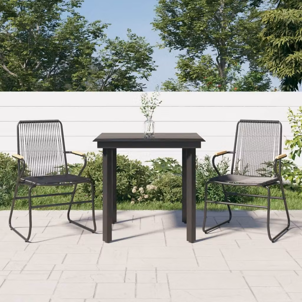 The Living Store Set da pranzo da giardino 3 pezzi in rattan PVC nero