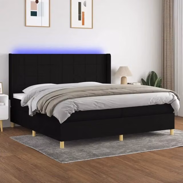 Letto Ibrido con Materasso a Molle Insacchettate vidaXL Nero con Illuminazione LED e Porta USB L/P/H: 200 x 200 x 203 cm