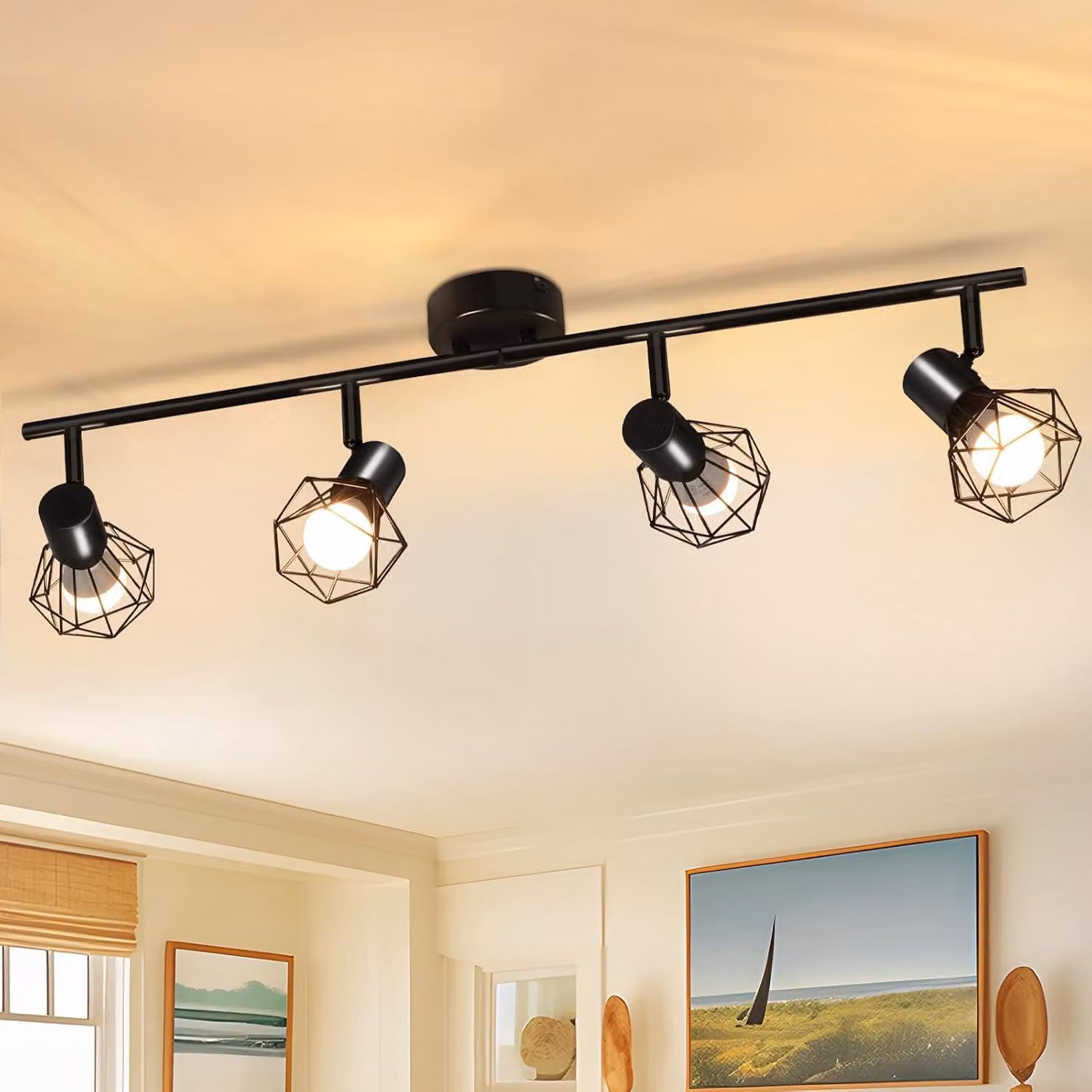 Lampada a soffitto E14, rotazione di 350°, metallo nero, ideale per il soggiorno