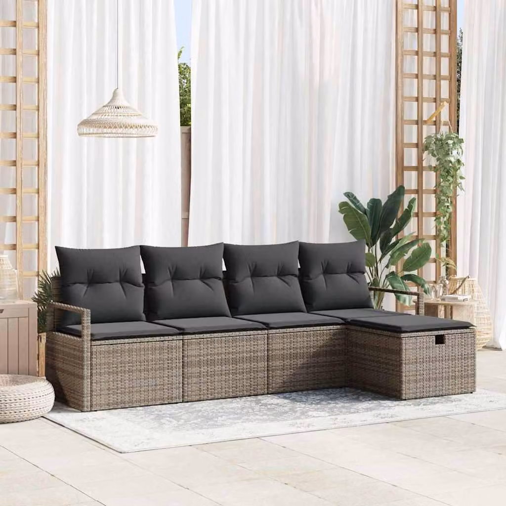 Maison Exclusive - Set da giardino composto da 5 pezzi, divano, colore grigio, realizzato in rattan sintetico