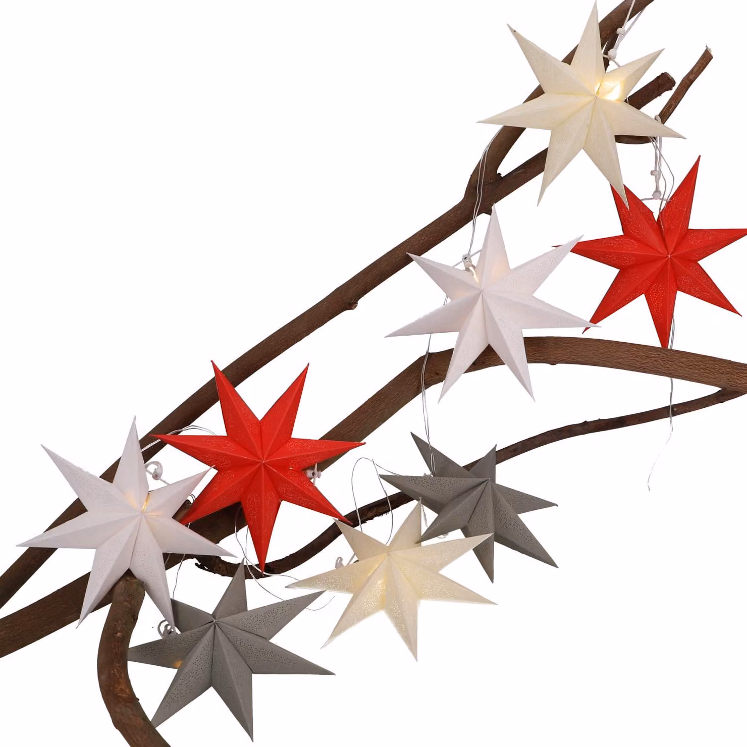 Catena luminosa a LED, set da 8, con stelle di carta da 20 cm, pieghevoli, multicolore