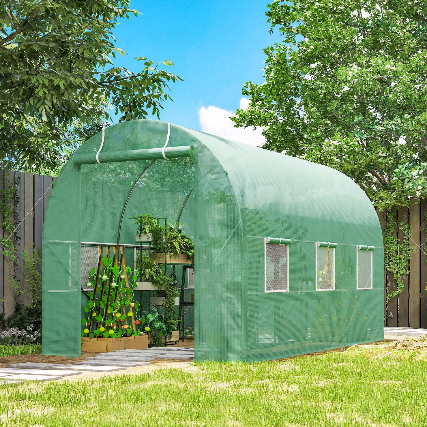 Outsunny Serra da Giardino Verde con Tetto Arrotondato e Struttura in Metallo L: 350 cm, P: 200 cm, H: 200 cm – 2