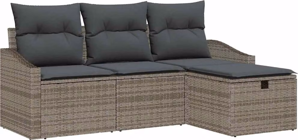 Set di divani con cuscino 4 pcs Grigio polyrattan