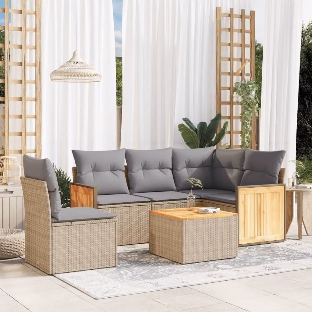 Maison Exclusive - Set da giardino 6 pezzi con cuscini in polyrattan beige