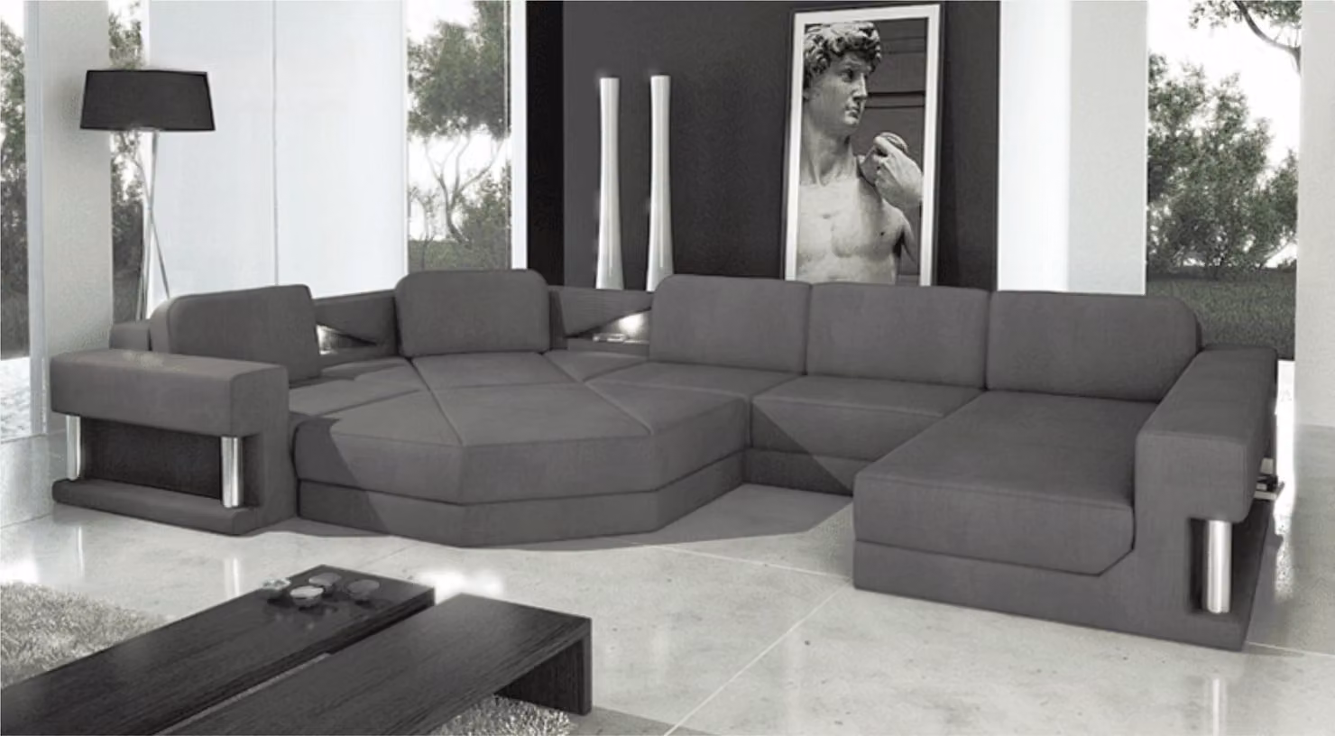 Design Couch Polster Textil Modern Schlaf Bettfunktion Ecksofa U-Form Sofa Stoff