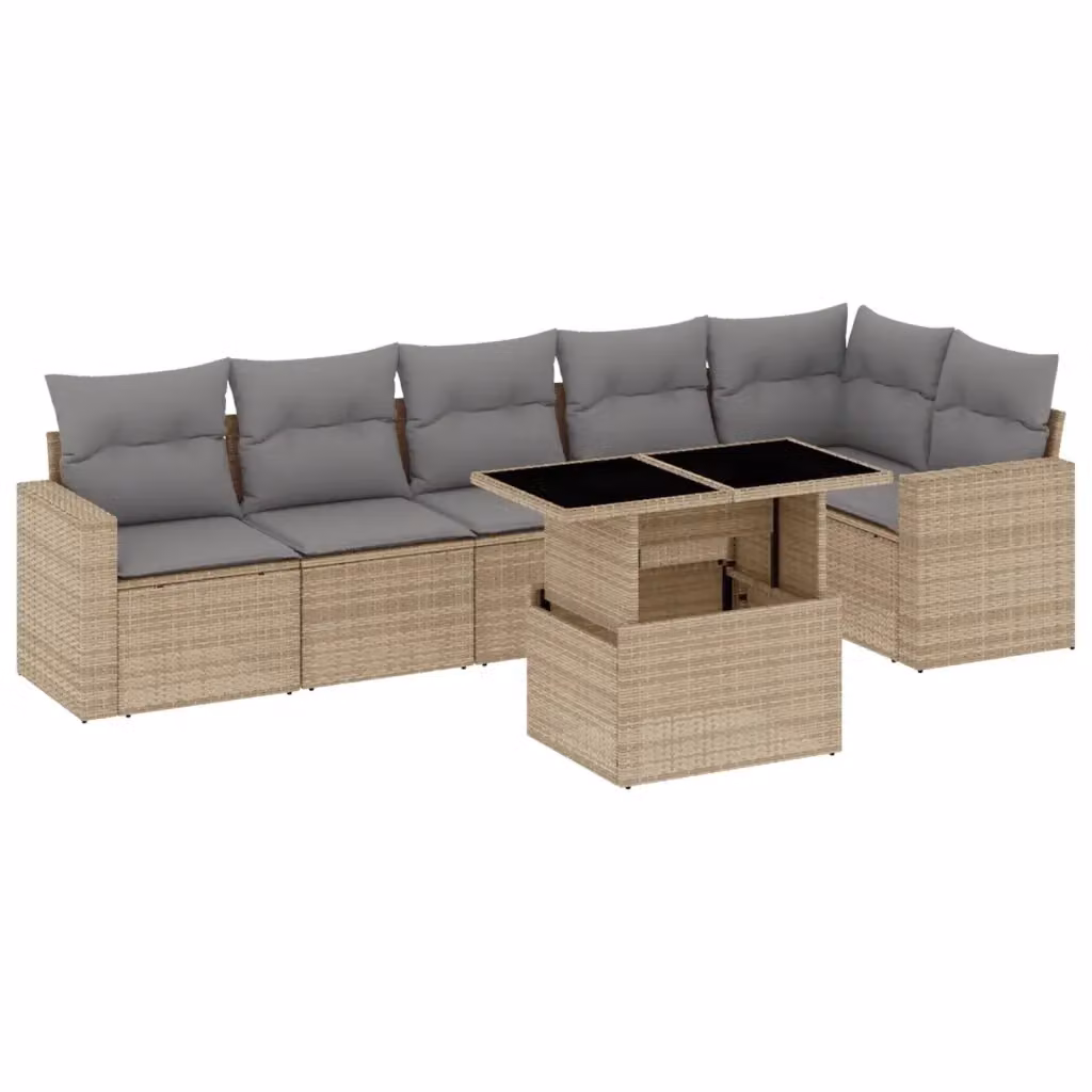 Set di divani da giardino vidaXL in polyrattan beige con cuscini e tavolino da esterno a forma di L – 2