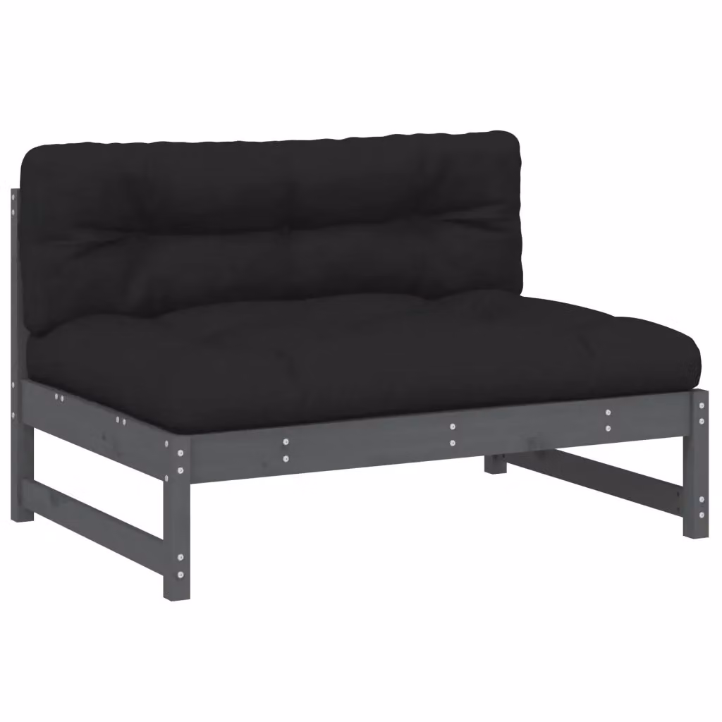 Divanetto Modulare Design Mania in Legno Massello di Pino Grigio e Nero con Cuscini, L/P/H: 120 x 80 x 70 cm – 2