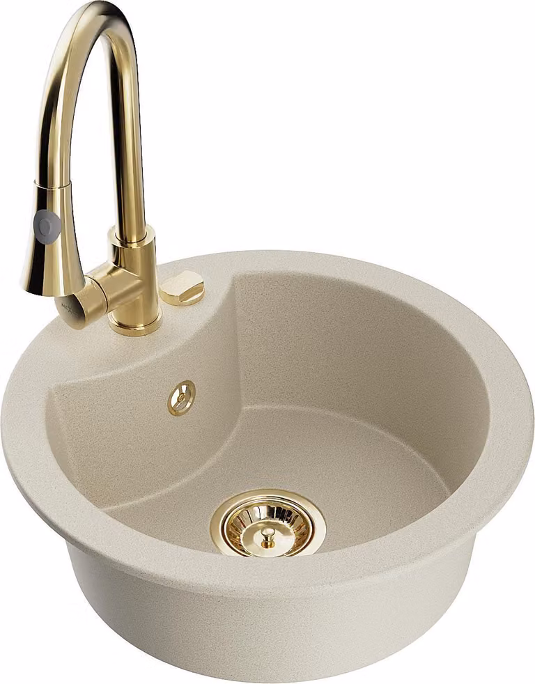 Mexen Diego lavello in granito a 1 vasca con rubinetto da cucina Elia, beige - 6512-69-670101-50