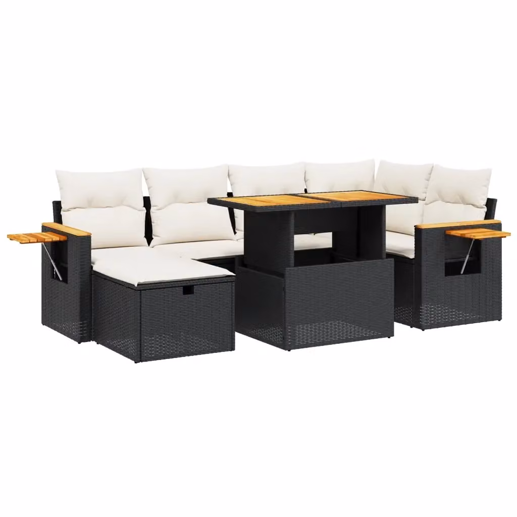 Set di Divani da Giardino a L con Cuscini 7pz vidaXL in Polyrattan Nero e Legno di Acacia – 2