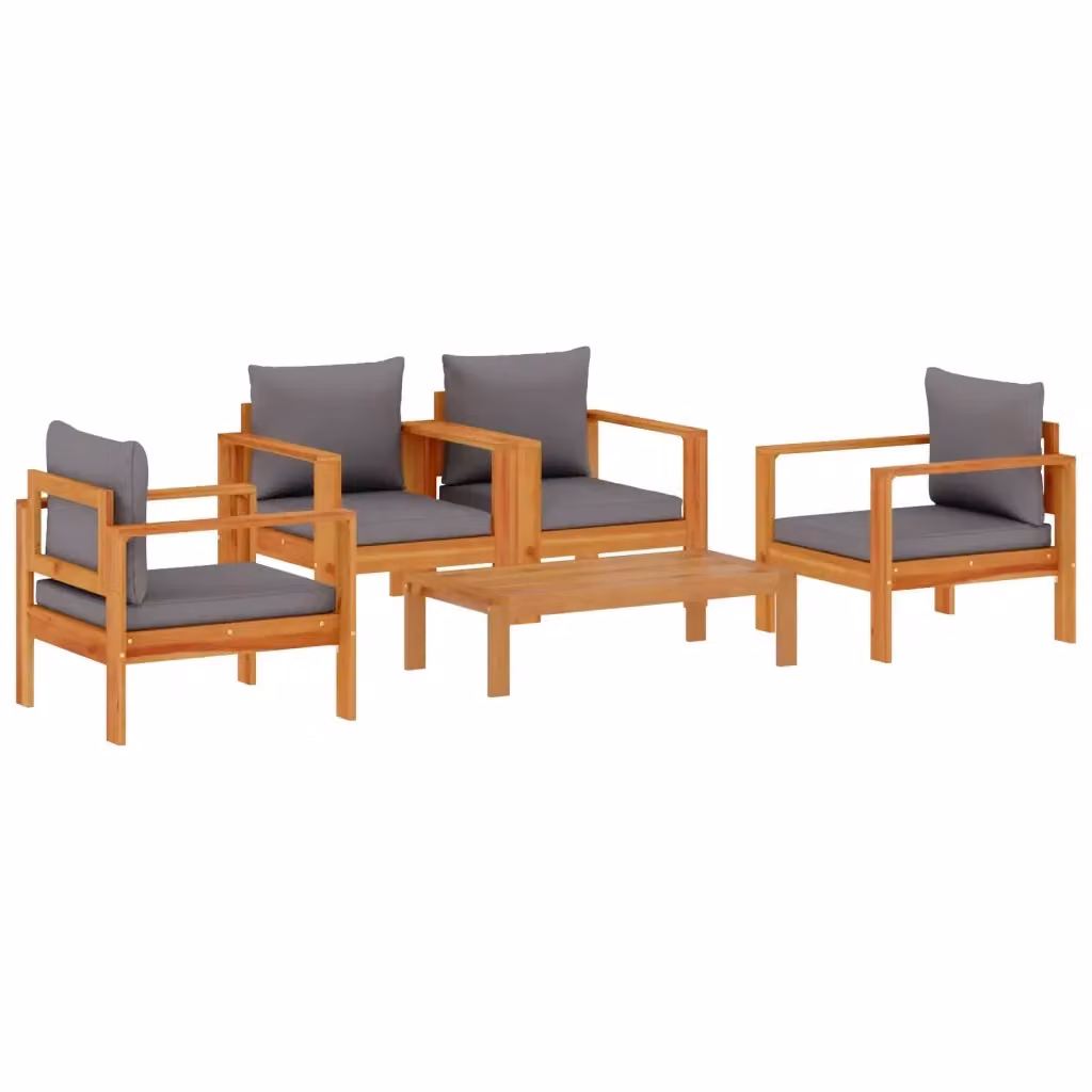 vidaXL Set Divano da Giardino 5 pz in Legno di Acacia con Cuscini Grigi – 2