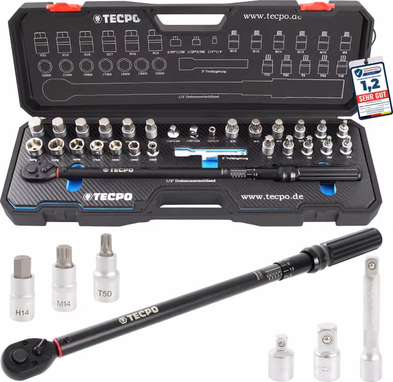 Set di chiavi dinamometriche TECPO da 1/2" pollici, 50-350 Nm, meccanica a 72 denti
