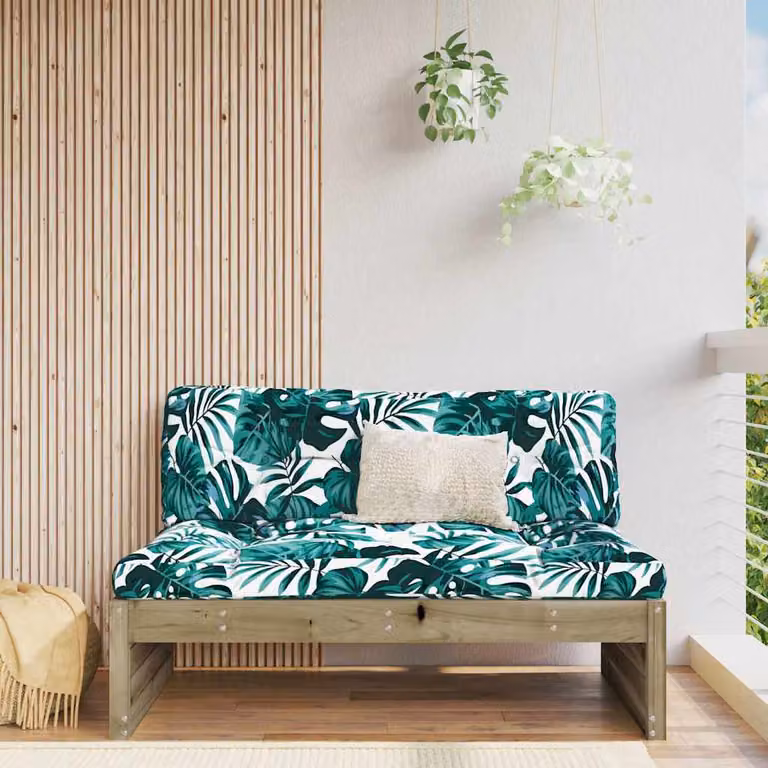 Divano da giardino vidaXL in legno di pino trattato con motivi floreali, colori marrone e verde, L: 120 cm, P: 80 cm, H: 69 cm