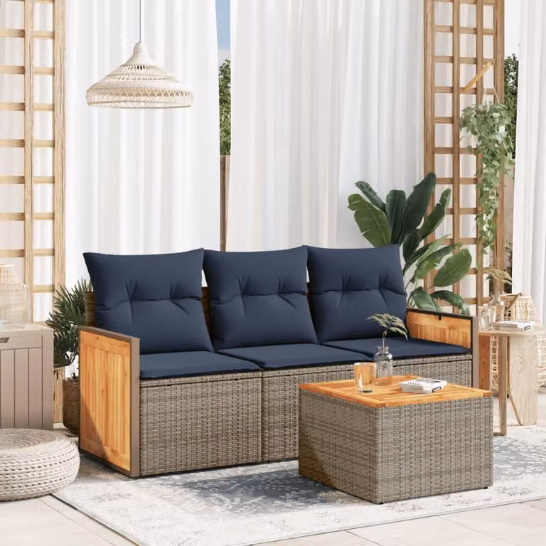 Maison Exclusive - Set divano da giardino a 4 pezzi con cuscini, grigio, polyrattan