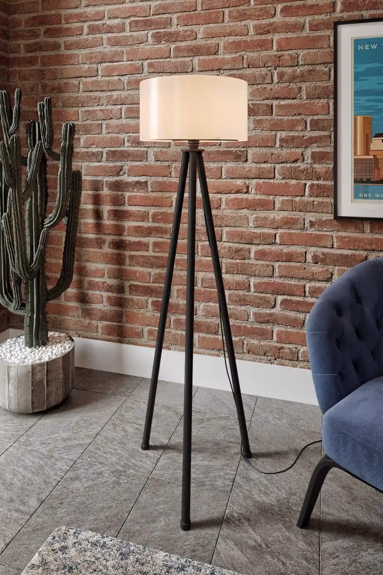 Opviq, lampada da terra di alta qualità, color crema e nero, altezza 138 cm | Paralume in carta craft, Ø 40 cm, H 21 cm | Attacco E27, max. 40 W, ideale per interni moderni, IP20.