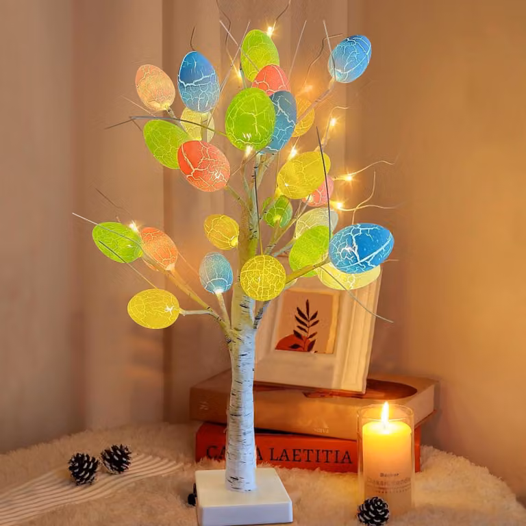 Catena luminosa a forma di uova, luce bianco caldo, 12 uova, decorazione pasquale