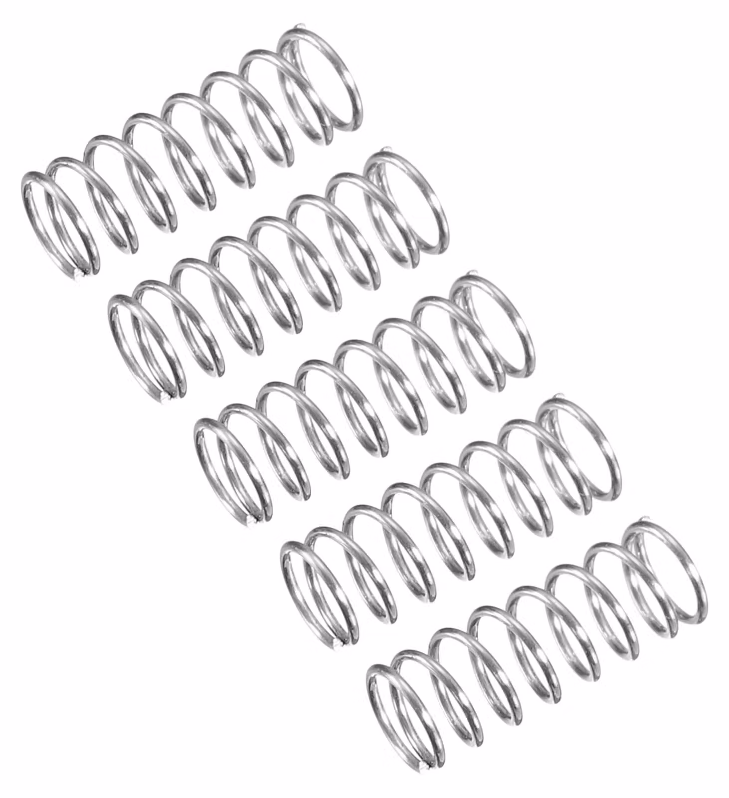 Molle a compression, confezione da 5, acciaio inossidabile 304, dimensioni 4x0,4x10 mm, colore argento