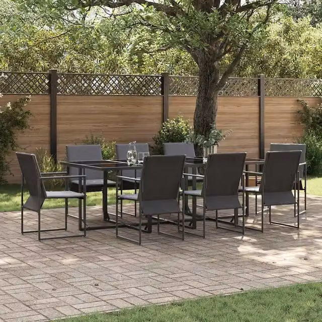 Set da Pranzo per Giardino 9 pz Nero Acciaio 3335860
