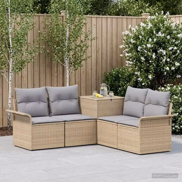 Set di divani 5 pz Beige e Grigio Chiaro 187,5 x 187,5 x 85 cm 3447745