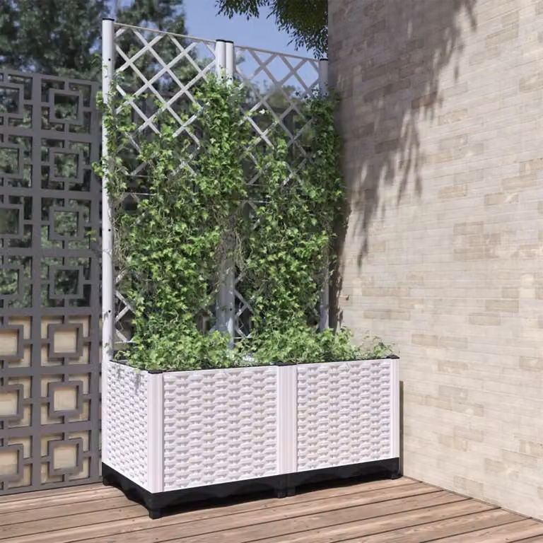 Fioriera da giardino con graticcio vidaXL bianca in plastica, L: 80 cm, P: 40 cm, H: 136 cm