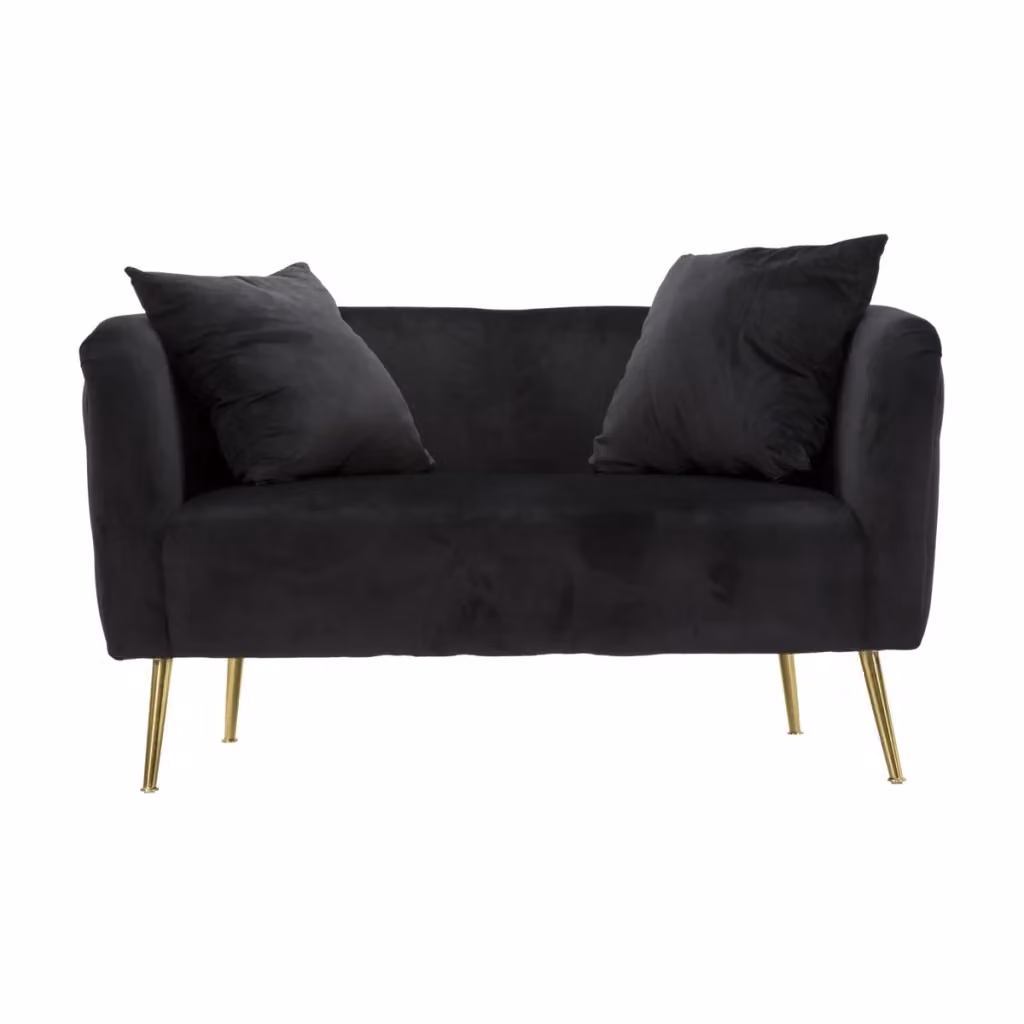 Divanetto Bucarest vikasa_home in velluto nero con braccioli capitonne e gambe oro L: 127 cm, P: 74 cm, H: 71 cm – 2