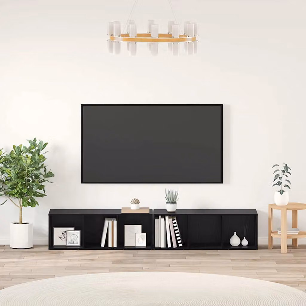 Set di 2 mobili TV moderni vidaXL in legno ingegnerizzato Rovere e Nero per soggiorno