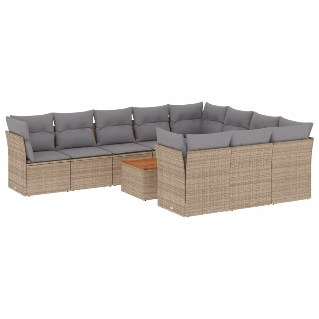 Set Divano da Giardino a L vidaXL in Polyrattan con Cuscini Beige e Grigio, 11 Pezzi con Tavolino da Caffè e Elementi Angolari – 2