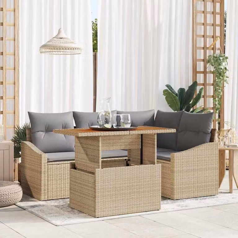 Maison Exclusive - Set da giardino composto da 5 pezzi, divano in rattan sintetico beige