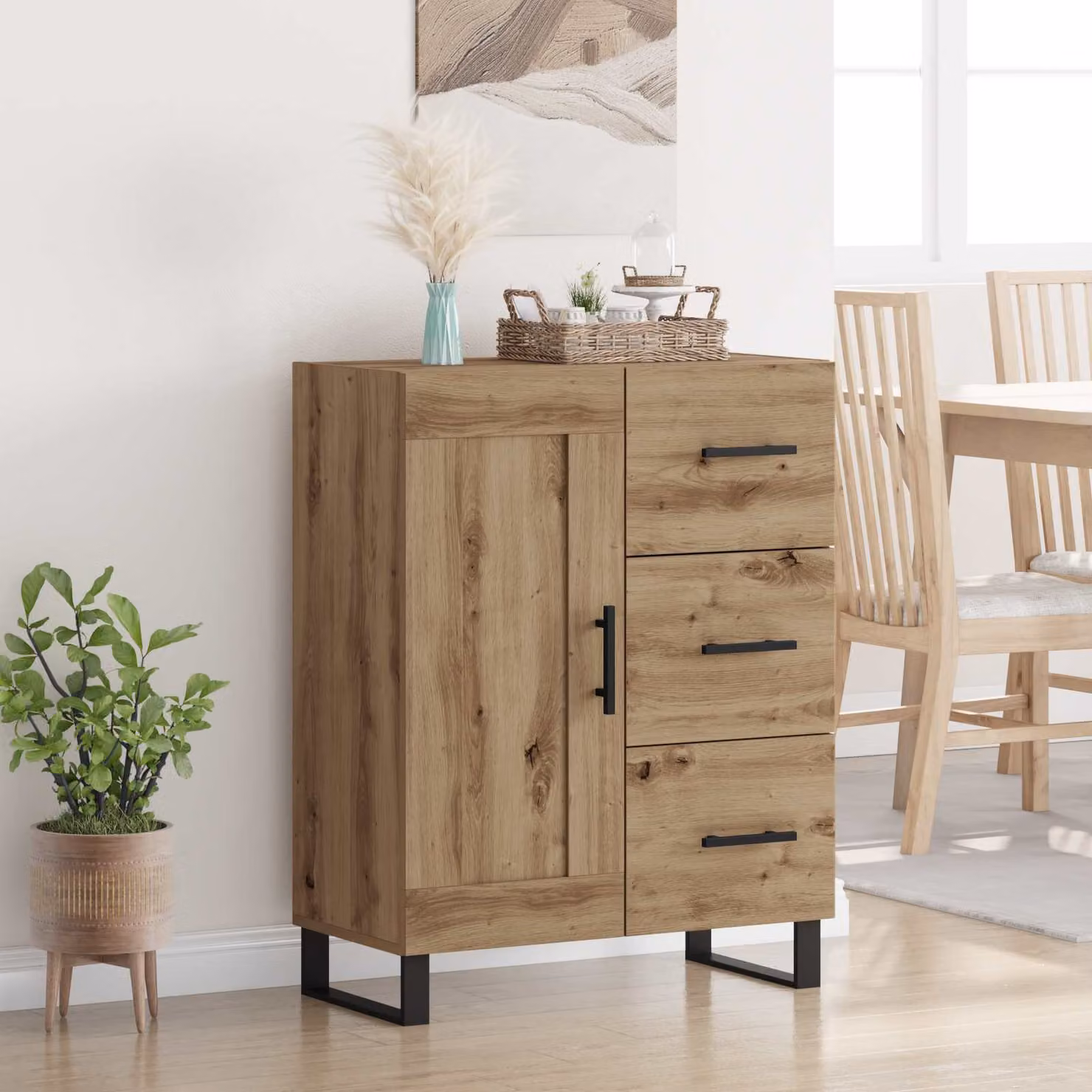 Credenza moderna vidaXL in rovere marrone con cassetti soft-close L: 69,5 cm, P: 34 cm, H: 90 cm