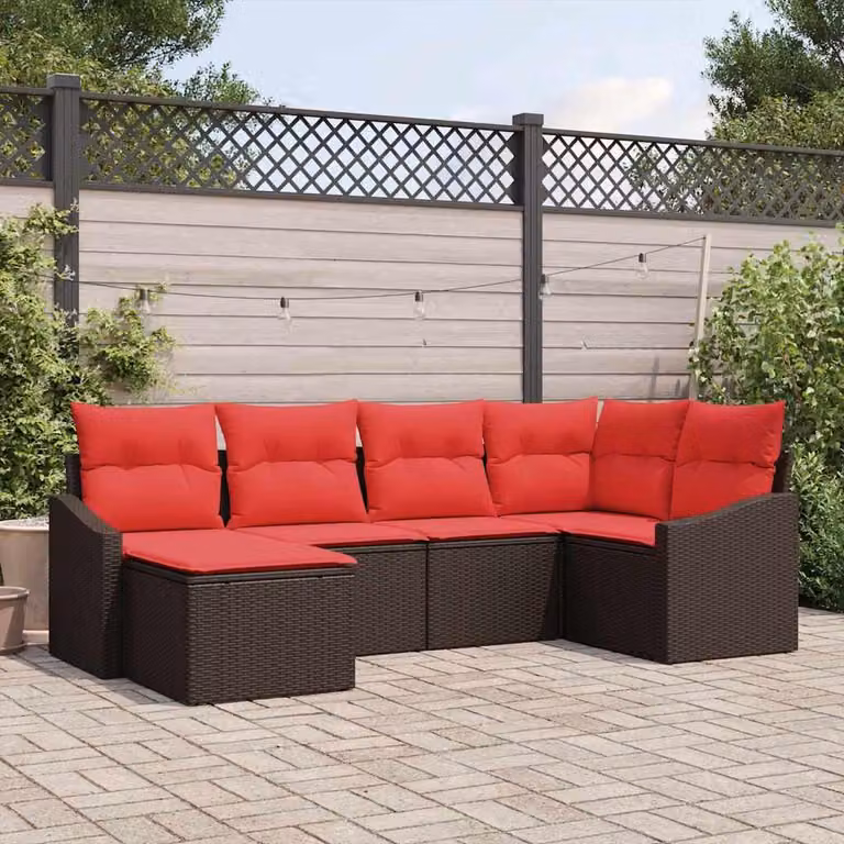 Maison Exclusive - Set di divani da esterno, 6 pezzi, color marrone [Materiale sintetico]: rattan sintetico
