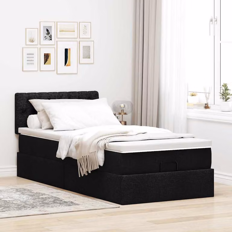 vidaXL Pouf Letto con Materasso Nero e Bianco in Tessuto, L 90 x P 200 cm