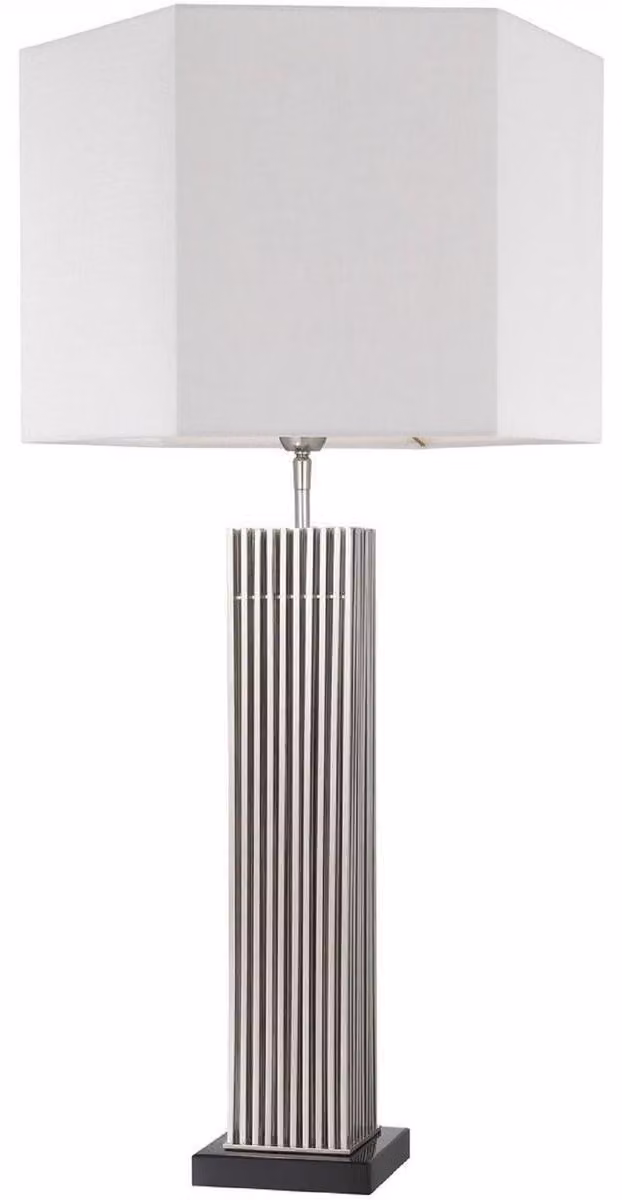 Casa Padrino lampada da tavolo argento / nero / bianco 46 x 46 x h. 87 cm - Lampada da scrivania moderna con paralume esagonale - Qualità lussuosa