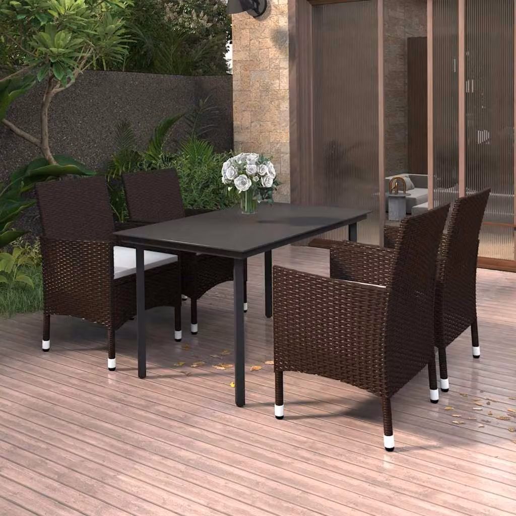 Set da pranzo da giardino vidaXL in polyrattan con tavolo in vetro e 5 sedie con cuscini