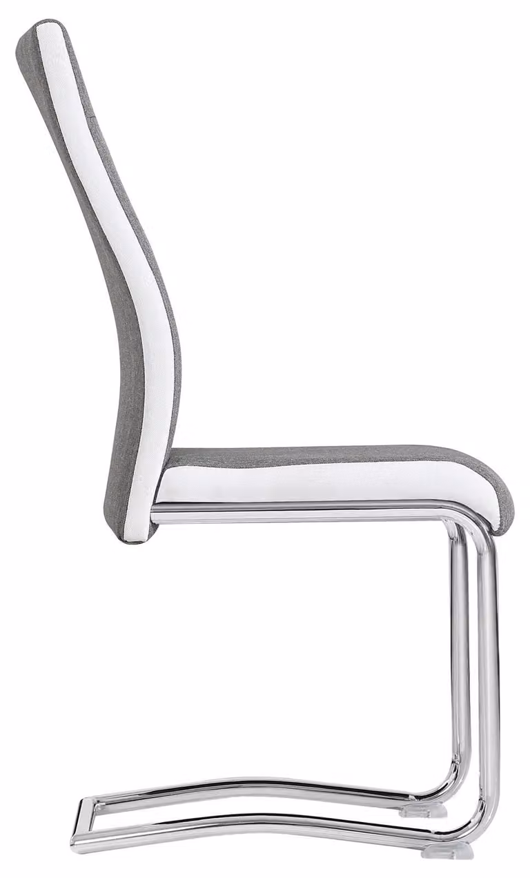 set di 4 sedie per sala da pranzo Sedia da cucina Sedia girevole ALBA, rivestimento in tessuto grigio e bianco, struttura in metallo cromato