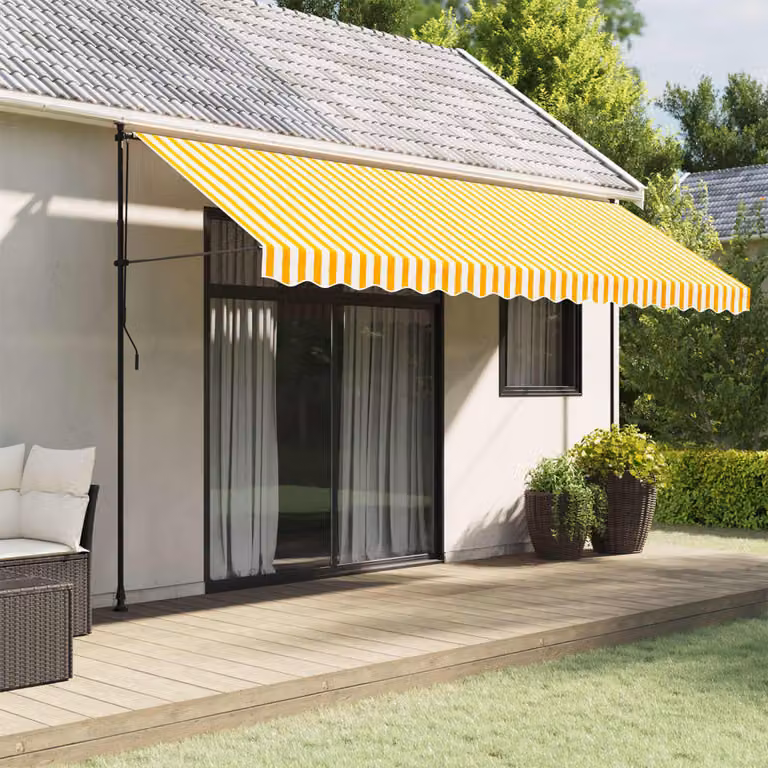 Mantovana di ricambio per tenda da sole vidaXL, a strisce gialle e bianche, in poliestere, 4,5 m