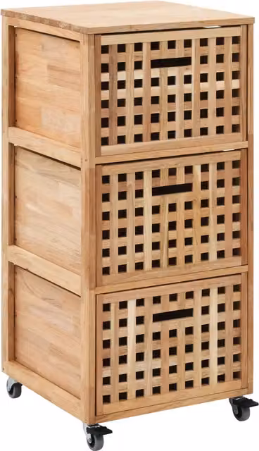 Elegante mobiletto da bagno moderno in noce naturale con 3 cestini, L/P/H: 41 x 41 x 91 cm – 1