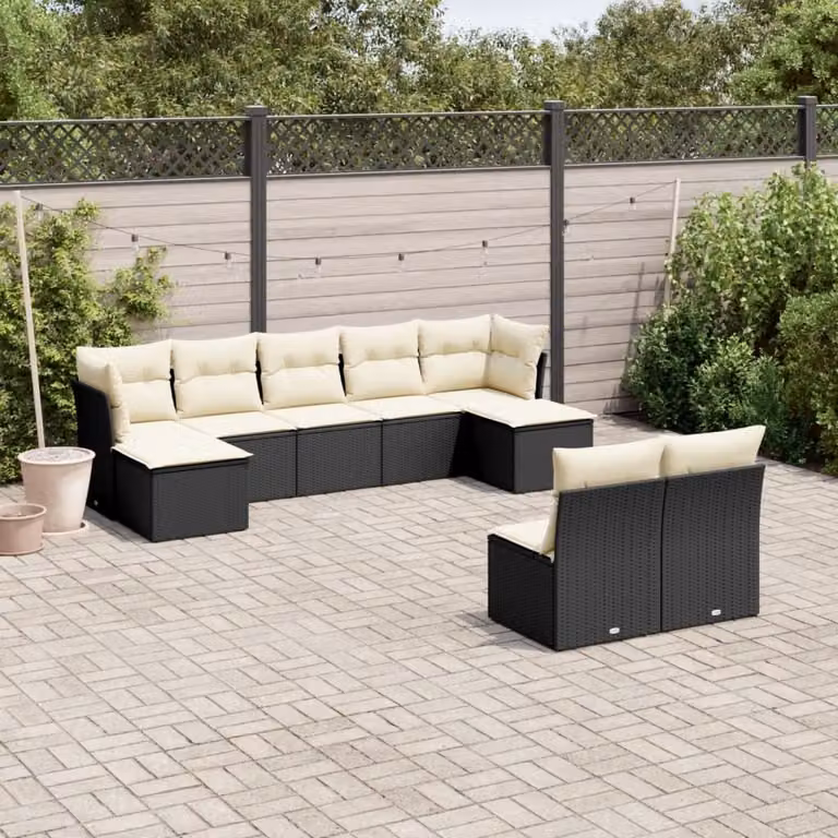 Maison Exclusive - Set Divani da Giardino 9 pz con Cuscini Nero in Polyrattan
