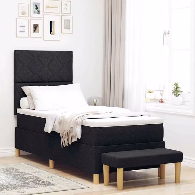 Letto a molle con cuscino con testiera Nero 200 x 80 cm Tessuto 3344333