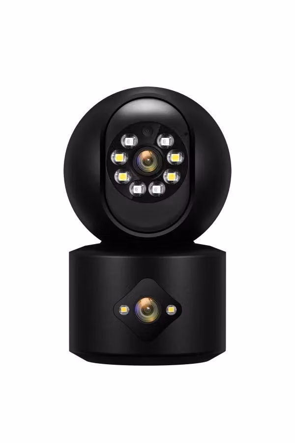 Telecamera a doppio obiettivo, RobiCam, Ultra HD, grandangolare, visione notturna a colori, modello R11, nera