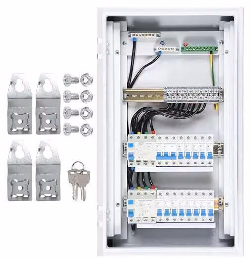 Pannello di distribuzione a 3 file, grado di protezione IP54, impermeabile, con interruttore differenziale/magnetotermico, adatto per uso domestico, officine e attività commerciali