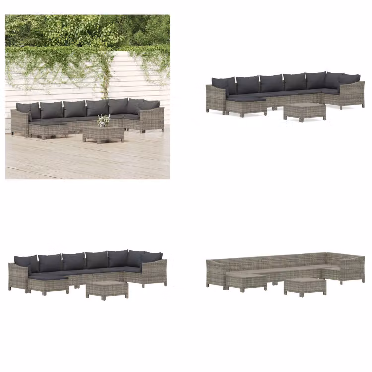 vidaXL set salotto da giardino 8 pezzi con cuscini in rattan grigio - Set salotto da giardino - Set salotto da giardino - Set salotto - Set mobili da giardino