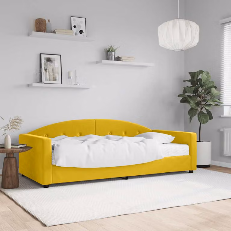 vidaXL Divano Letto in Velluto Giallo con Materasso L/P: 90 x 200 cm