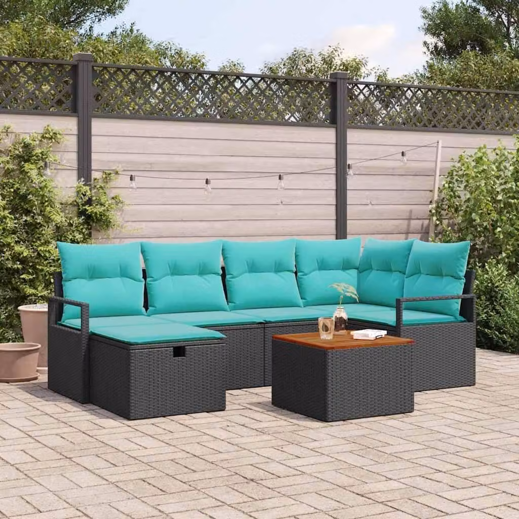 Maison Exclusive - Set da giardino composto da 7 pezzi, divano e poltrone, in rattan sintetico nero