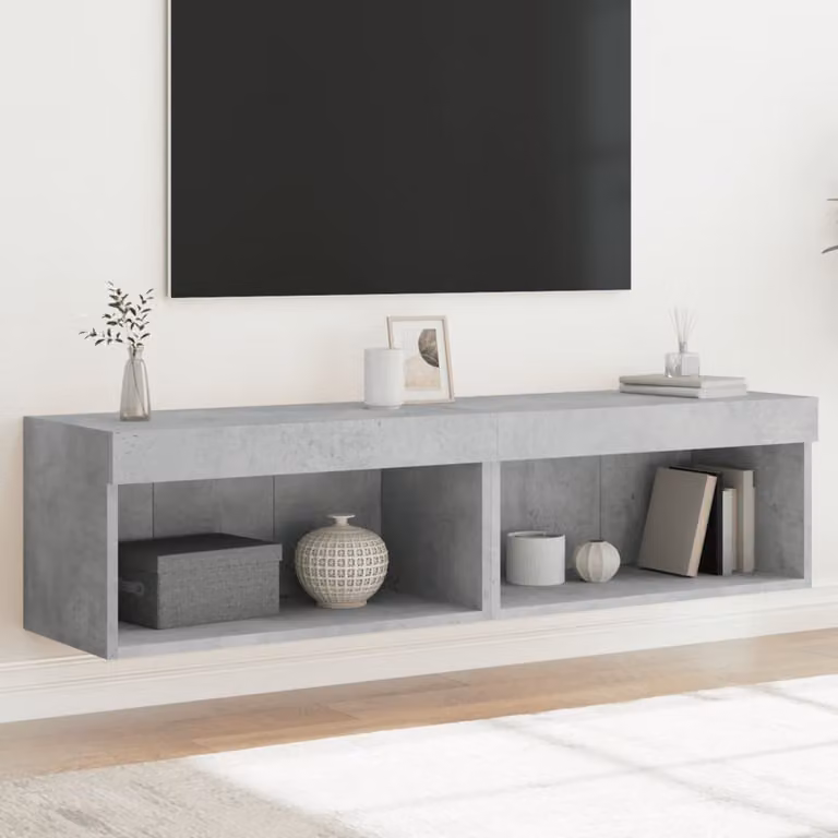 Set di 2 mobili TV moderni vidaXL con luci LED integrate, colore grigio cemento, L 60 cm x P 30 cm x H 30 cm