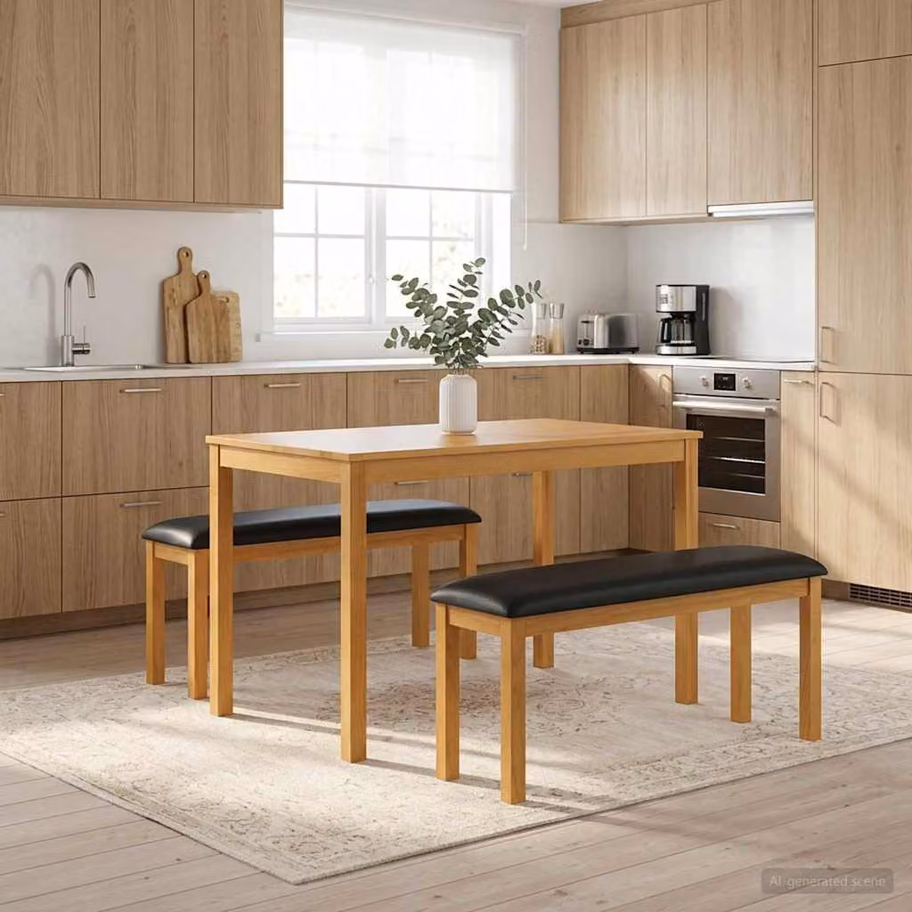 Panchina da pranzo moderna vidaXL in legno di quercia con seduta in similpelle, L 95 x P 32 x H 45 cm, colore marrone e nero