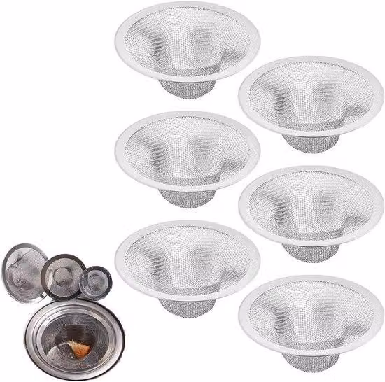 Set di 6 filtri per scarichi in acciaio inossidabile - Adatti per lavelli e docce - Filtro per scarichi in acciaio inossidabile - Accessori per la cucina