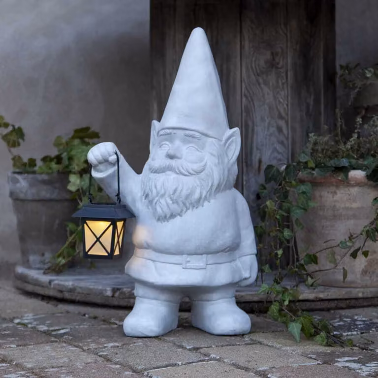 Figura solare a LED "Gnomy" con lanterna, grigio