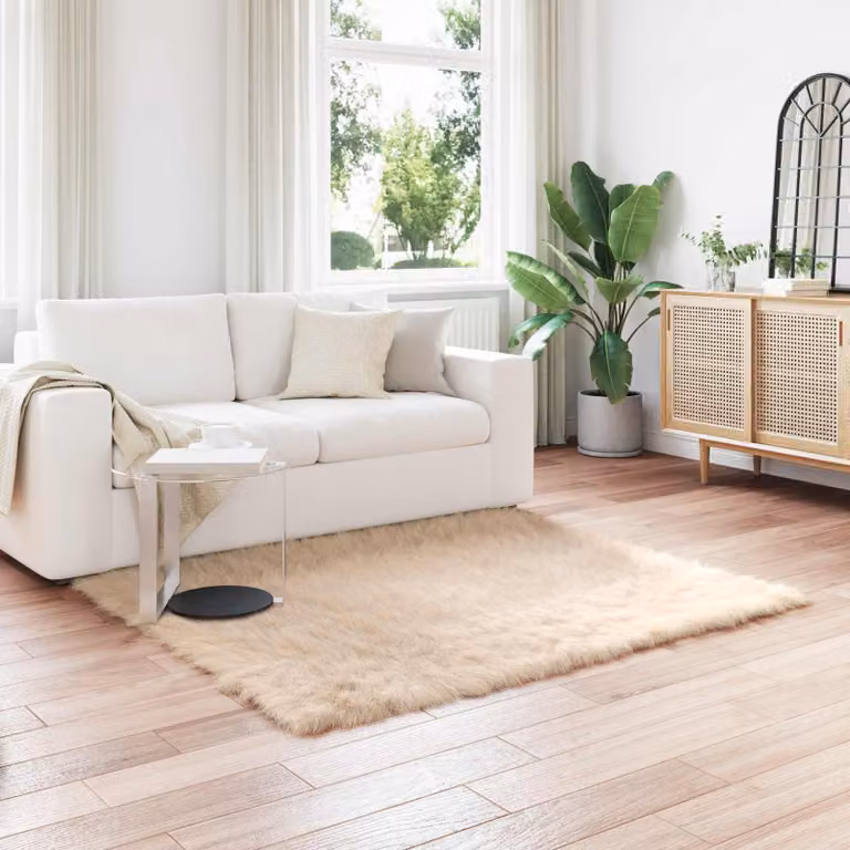 Tappeto Quadrato Moderno vidaXL in Poliestere Beige Lavabile L/P: 120 x 120 cm