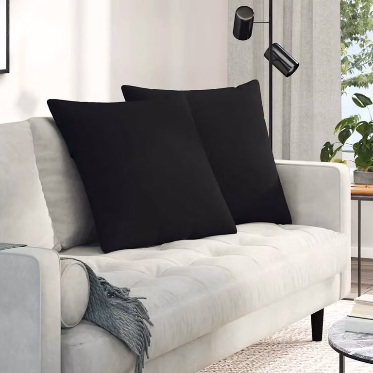 Set di 2 cuscini da divano quadrati vidaXL in tessuto nero con fodera rimovibile, L 80 x L 80 cm