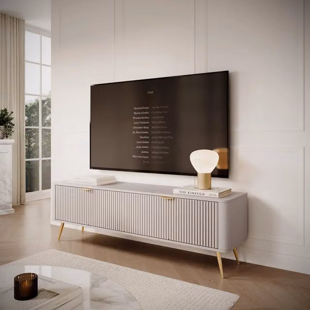 Kalase, Mobile Porta tv un Ripiano, 163x38x51h cm Bianco